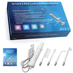 Máy điện tím cầm tay Portable High Frequency - Thiết bị làm sạch da, hỗ trợ trị mụn cho spa và cá nhân, 4 đầu thay thế.