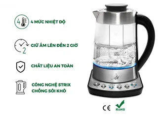 Bình đun nước thông minh Dreamer DK-S17 - 4 mức nhiệt độ, giữ ấm bền bỉ 1.7L, thủy tinh Borosilicate cao cấp, công suất 2000W, tặng lõi lọc trà.