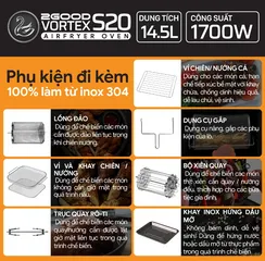 Nồi Chiên Không Dầu 2Good Vortex S-20 Air Fryer Oven 14.5L - Công Nghệ Nấu Ăn Tối Ưu, Dễ Sử Dụng với 16 Chế Độ Cài Đặt Sẵn