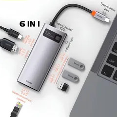 Bộ Hub Đa Năng Baseus Metal Gleam Gen2 6in1 - Cổng HDMI, USB3.0, RJ45, Sạc Nhanh PD 100W - Thiết Bị Mở Rộng Kết Nối Máy Tính, Điện Thoại