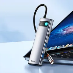 Bộ Hub Mở Rộng Baseus Metal Gleam 7in1 - USB-C, HDMI 4K, RJ45, USB 3.0 và Thẻ Nhớ SD/TF - Đa Năng Cho Laptop và Điện Thoại