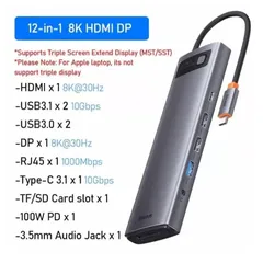 Bộ Hub Mở Rộng Baseus Metal Gleam 12 in 1 - Cổng HDMI, USB, Sạc Nhanh PD 100W, Thiết Bị Đa Năng cho Máy Tính và Điện Thoại