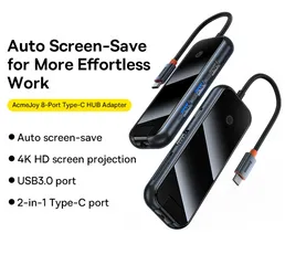 Hub Mở Rộng Đa Năng Baseus AcmeJoy Type-C 8-in-1 Docking Station - Kết Nối HDMI 4K, USB 3.0, Sạc Nhanh 100W cho Laptop, MacBook, Smartphone