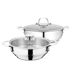 Chảo Xào Inox 304 Kalpen Đúc Liền và Xửng Hấp 3 Nấc - Bộ Đa Năng Cho Món Xào, Nấu, Hấp Thực Phẩm An Toàn, Tiện Lợi