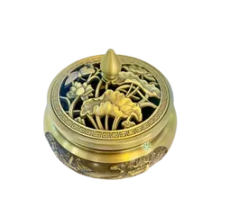 Lư Xông Trầm Đồng Vàng Họa Tiết Hoa Sen - Trang Trí Phong Thủy Tạo Hương Thơm - Lưu Hương An Lành Trong Không Gian Sống