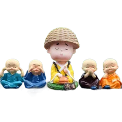 Bộ 4 Chú Tiểu và Hòa Thượng Trang Trí Bàn Làm Việc Ô Tô - Tượng Nhỏ Xinh Làm Quà Tặng Ý Nghĩa