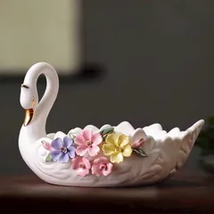 Đĩa sâu lòng hình thiên nga bằng gốm sứ cao cấp - Đựng trái cây sang trọng, trang trí nhà cửa đẹp mắt, quà tặng độc đáo