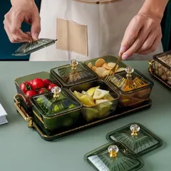 Khay Đựng Mứt Kẹo Tết 6 Ngăn Có Nắp - Khay Đựng Gia Vị Chất Liệu Nhựa Cao Cấp, Thiết Kế Sang Trọng Cho Bàn Tiệc Ngày Tết