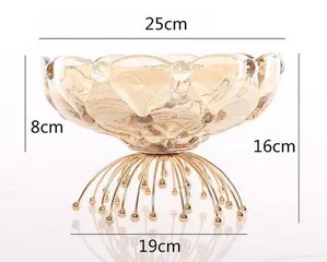 Khay Thủy Tinh Pha Lê Đựng Trái Cây Đế Kim Loại Mạ Vàng - Phong Cách Châu Âu Sang Trọng, Trang Trí Tiệc Cưới và Bàn Ăn
