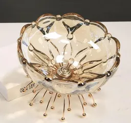 Khay Thủy Tinh Pha Lê Đựng Trái Cây Đế Kim Loại Mạ Vàng - Phong Cách Châu Âu Sang Trọng, Trang Trí Tiệc Cưới và Bàn Ăn