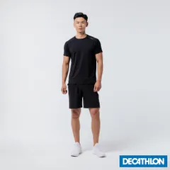 Áo Thun Thể Thao Nam Fitness 100 Decathlon Domyos - Chất Liệu Thoáng Mát, Nhanh Khô, Đen Suông Vừa, Phù Hợp Tập Gym
