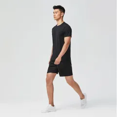Áo Thun Thể Thao Nam Fitness 100 Decathlon Domyos - Chất Liệu Thoáng Mát, Nhanh Khô, Đen Suông Vừa, Phù Hợp Tập Gym