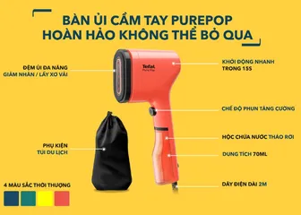 Bàn Là Hơi Nước Mini Cầm Tay Tefal Pure Pop DT2022 1300W - Ủi Nhanh Chóng, Dễ Dàng Mang Theo Khi Du Lịch
