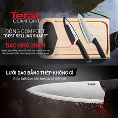 Dao làm bếp Tefal Comfort K2213204, lưỡi dài 20cm, thép không gỉ, tay cầm nhựa cao cấp, tiện dụng cho bếp và du lịch
