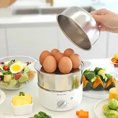 Nồi Hấp 2 Tầng Đa Năng Lacuzin LCZ160 - Hấp Trứng, Rau Củ, Thịt - Thiết Kế Bền Bỉ, Dễ Sử Dụng, Hẹn Giờ Tối Đa 30 Phút