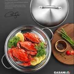 Xửng Hấp 2 Tầng Đa Năng Casani Ý 28cm - Thép Không Gỉ, Dẫn Nhiệt Nhanh, Dụng Cụ Nhà Bếp Chất Lượng Cao, Chế Biến Món Ăn Ngon
