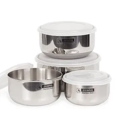 Bộ 4 Thố Inox 304 Zebra Thái Lan Có Nắp Đậy - Dụng Cụ Đựng Thực Phẩm Cao Cấp, An Toàn Sức Khỏe, Thích Hợp Cho Nấu Ăn và Trộn Salad