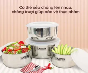 Bộ 4 Thố Inox 304 Zebra Thái Lan Có Nắp Đậy - Dụng Cụ Đựng Thực Phẩm Cao Cấp, An Toàn Sức Khỏe, Thích Hợp Cho Nấu Ăn và Trộn Salad