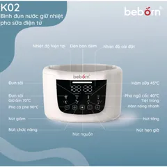 Bình Đun Nước Giữ Nhiệt Pha Sữa Điện Tử Beborn K02 - Chế Độ Đun Sôi và Hâm Nóng, Giữ Ấm 72 Giờ, Dung Tích 1.2L