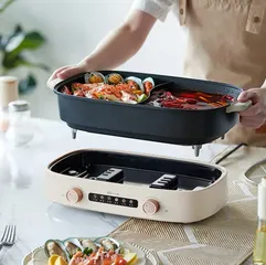Nồi Lẩu Nướng Điện 2 Ngăn Đa Năng Bear DHG-D65B1 6.5L - Nấu Lẩu, Nướng Thoải Mái Cho Gia Đình 4-6 Người