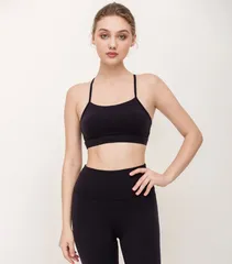 Set đồ tập gym Hibi Sports H144 - Áo bra có mút ngực + Quần lửng lưng cao, Chất liệu co giãn, Thể thao, Yoga, Gym, Đen, Đỏ