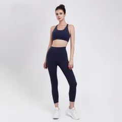 Set đồ tập gym yoga Hibi Sports H170 - Quần lửng đan dây lưng cao + Áo bra có mút ngực - Thoải mái, thời trang cho mọi hoạt động thể thao.