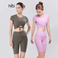 Set Đồ Tập Gym Yoga Hibi Sports H158 - Áo Croptop Khoét Tròn Cột Dây Có Mút Ngực, Quần Legging Cao Cấp Thoáng Mát