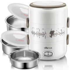Hộp Cơm Giữ Nhiệt Cắm Điện 3 Tầng Bear DFH-S2358 2L - Tiện Ích Nấu Nướng, Hâm Nóng 3 Món, Khay Inox 304 Dễ Dùng