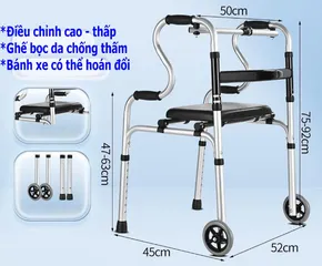 Khung Tập Đi Z002 Đa Năng Có Ghế Ngồi Tháo Rời, Gấp Gọn - Thiết Bị Hỗ Trợ Đi Lại An Toàn Cho Người Cao Tuổi