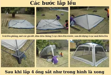 Lều Cắm Trại Lớn 4 Cửa Dã Ngoại Cho 5-10 Người - Chống Thấm, Chống Muỗi, Thiết Kế Thoáng Mát, Khung Chịu Lực Tốt