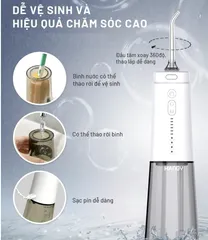 Máy tăm nước HANGY HG23 - Đầu xoay 360 độ, 4 chế độ, 6 mức áp suất, giúp làm sạch răng miệng hiệu quả, bền bỉ và tiện lợi.