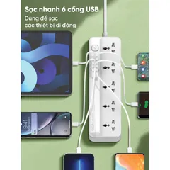 Ổ Cắm Điện Giga Electric GS-C5614 - 5 Cổng Tiêu Chuẩn & 6 Cổng USB Sạc Nhanh - Thiết Bị Gia Đình Thông Minh An Toàn Cho Trẻ Em