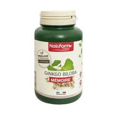 Viên uống bổ não Ginkgo Biloba Memoire Nat & Form - Hỗ trợ tăng cường trí nhớ, tuần hoàn não, giảm căng thẳng - Lọ 200 viên hữu cơ