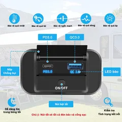 Ổ Cắm Sạc Nhanh 2 Cổng Type C & USB PD QC - Gắn Trên Xe Máy, Ô Tô, Tàu Thuyền - Thích Hợp Cho Android & iOS
