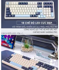 Bàn phím cơ Bluetooth K8BT Hotswap Red Switch LED Gaming - Kết nối USB 2.4Ghz và Type C, Thiết kế nhỏ gọn, 18 chế độ LED đẹp mắt