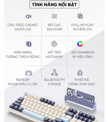 Bàn phím cơ Bluetooth K8BT Hotswap Red Switch LED Gaming - Kết nối USB 2.4Ghz và Type C, Thiết kế nhỏ gọn, 18 chế độ LED đẹp mắt
