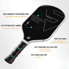 Vợt Pickleball Sinsham Carbon T700 16mm - Độ Bền Cao, Thiết Kế Năng Động, Hoàn Hảo Cho Những Cú Đánh Chính Xác