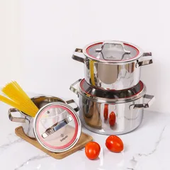 Bộ 3 Nồi Inox 3 Lớp Kalpen Emer EM1 - Dụng Cụ Nấu Ăn Đa Năng Cho Gia Đình, Kích Thước 16cm, 20cm, 24cm