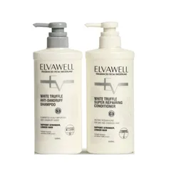 Cặp Dầu Gội Xả Giảm Gàu Elvawell White Truffle - Chăm Sóc Tóc Hư Tổn, Dưỡng Ẩm, Dung Tích 1000ml