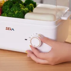 Nồi hấp điện 2 tầng đa năng SEKA - Thiết kế hiện đại 10L, hấp bánh, gà, rau củ, tiết kiệm thời gian và vẫn giữ độ tươi ngon.