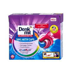Viên giặt xả màu Denkmit 3in1 Aktiv Caps - Giặt sạch, xả cực bền màu và khử khuẩn, 22 viên tiện lợi cho quần áo thơm mát