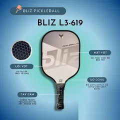 Vợt Pickleball Bliz Sport L3-619 - Sợi Thủy Tinh Chuyên Dụng Cho Người Mới Chơi, Khả Năng Kiểm Soát Tốt, Thiết Kế Êm Ái