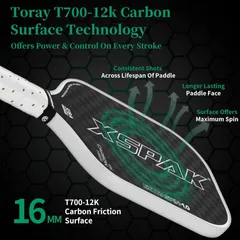 Vợt Pickleball XSPAK 12K Carbon Fiber B0CJQY192G - Độ bền cao, kiểm soát tối ưu cho người chơi trung cấp và chuyên nghiệp