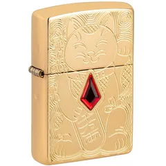 Bật Lửa Zippo 49802 Armor Họa Tiết Mèo Thần Tài May Mắn - Độc Đáo, Vỏ Đồng Thau Bền Chắc, Ấn Tượng Quà Tặng Fans Mèo