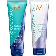 Bộ Gội Xả Tím Khử Vàng Moroccanoil Blonde Perfecting Purple 400ml - Giúp Duy Trì Màu Nhuộm Tóc Sáng, Chống Ngả Màu Đồng