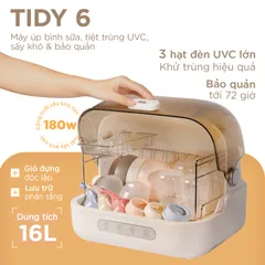Máy úp bình sữa Fatzbaby Tidy 6 FB4616ZH - Tiệt trùng UVC, sấy khô, bảo quản 72 giờ, dung tích 16L, tiện lợi cho mẹ và bé.
