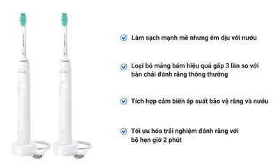 Bộ 2 Bàn Chải Đánh Răng Điện Philips HX3675/13 Series 3100 Màu Trắng - Công Nghệ Tiên Tiến, Làm Sạch Nhẹ Nhàng, Cảm Biến Áp Lực