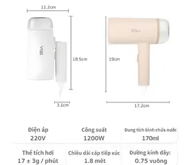Bàn là hơi nước cầm tay gấp gọn Seka SK547 - Công suất lớn 1200W, 7 vòi phun, khử trùng hiệu quả, nhẹ và dễ sử dụng
