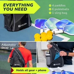 Bộ 4 Vợt Pickleball Kèm 6 Bóng Helium Pro Carbon Fiber - Vợt Thể Thao Cao Cấp, USAPA Chứng Nhận, Túi Đựng Tiện Lợi