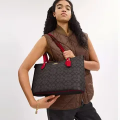 Túi Tote Nữ Coach Gallery In Signature Canvas CW381 - Thiết Kế Sang Trọng Đen Đỏ, Dành Cho Phụ Nữ Thời Trang, Đựng Đồ Tiện Dụng